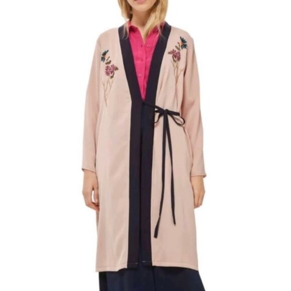 TopShop Beige Tiger Embroidered Duster Jacket Sz.2 - Picture 1 of 16